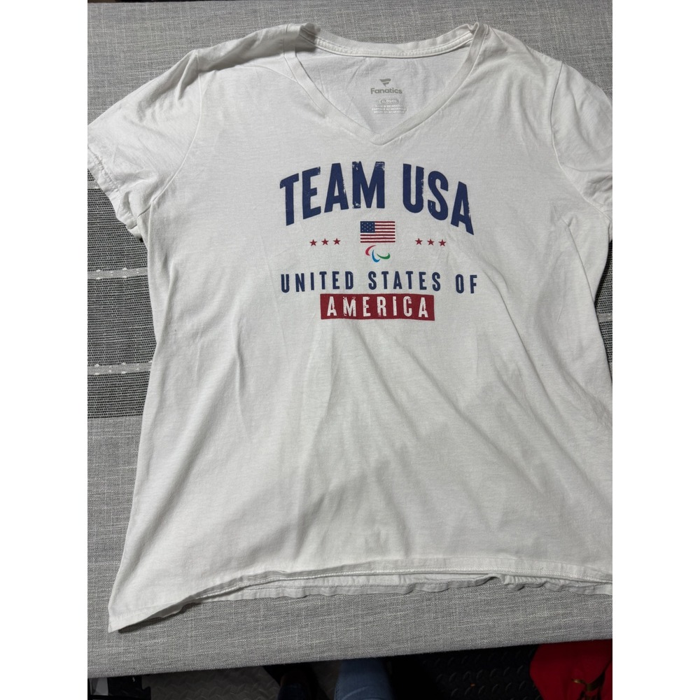 Fanatics‎ Team USA United States of America V-Neck T-Shirt White Womens XL